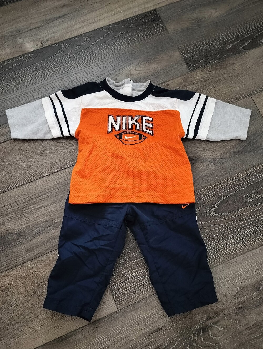 Nike Orange, Navy & White Long-Sleeve Football Tee And Matching Jogging Pants